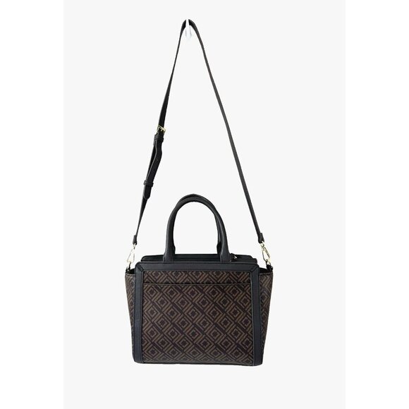 Liz Claiborne Crossbody Bag Top Handle Purse Mocha Brown Geo Print Medium Sized - Picture 1 of 16